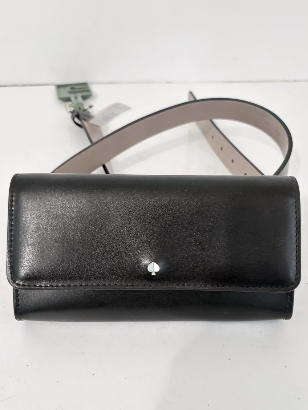Kate Spade Black Leather Belt Bag Small Silver Logo Snap Closure Womens Sz L/XL